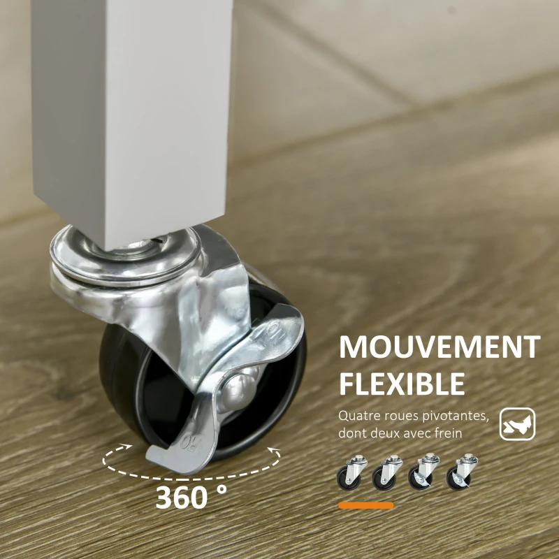 HOMCOM Desserte de service chariot de cuisine à roulettes avec plan de travail en bois hévéa - 2 étagères, 1 tiroir et 1 porte-torchon