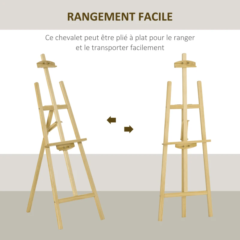 HOMCOM Chevalet d'artiste sur pieds dim. 51,5L x 71,5l x 134,5H cm inclinaison hauteur réglable 90° max. bois de pin