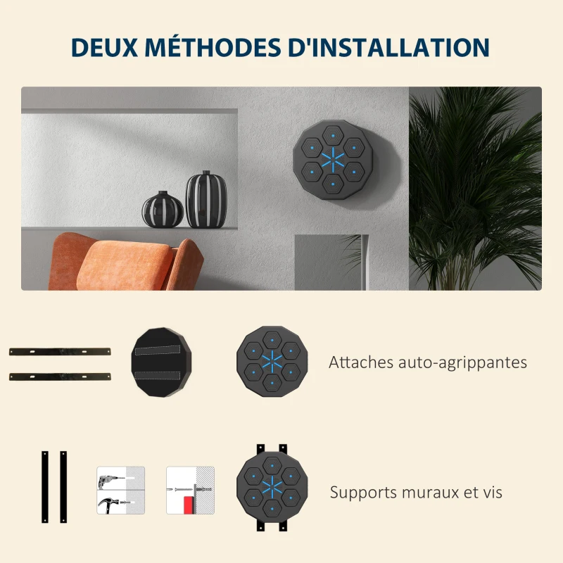 SPORTNOW Machine de boxe musicale music boxing machine mural avec bluetooth music 40 x 40 x 7,5 cm, noir