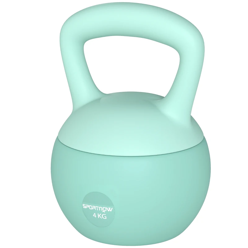 SPORTNOW Pesa Rusa 4 kg Kettlebell Relleno de Arena Metálica y Mango Antideslizante para Entrenamiento en Casa 19x15x25 cm Verde