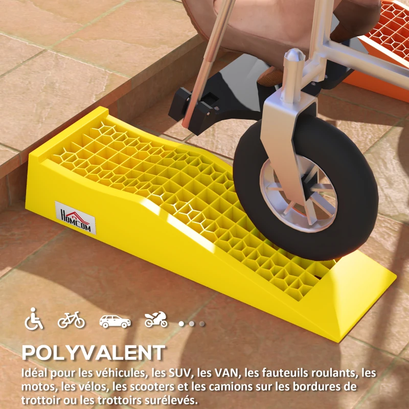 HOMCOM Ensemble de 2 rampes pour voiture véhicule utilitaire rampe de chargement dim. 70L x 19,5l x 7,8H cm PP jaune