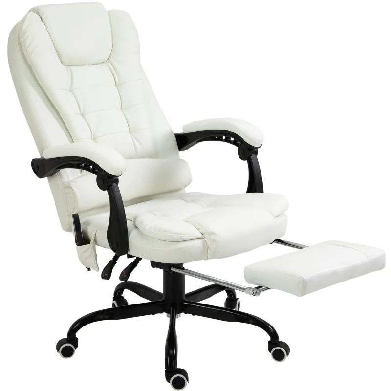 Vinsetto Fauteuil de bureau massant, chaise de bureau, chaise ergonomique avec hauteur réglable, dossier inclinable et télécommande filaire, repose-pieds rétractable et pivotant à 360°, blanc(m-11)