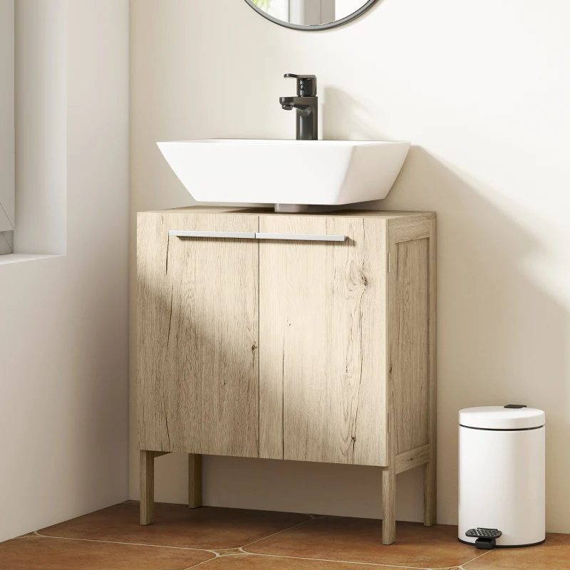 HOMCOM Meuble salle de bain sous lavabo - meuble sous-vasque - placard 2 portes avec étagère - dim. 60L x 30l x 70H cm - MDF imitation bois gris