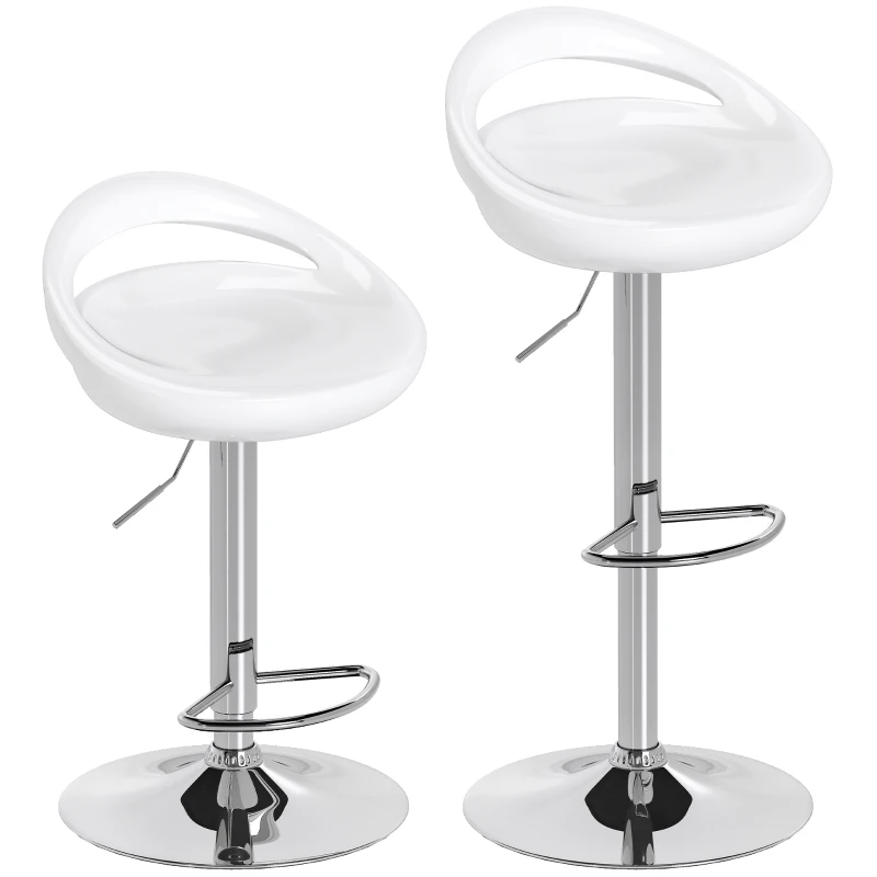 HOMCOM Lot de 2 tabourets de bar chaises de bar hauteur réglable dossier et repose-pieds pivotant à 360° 46x41x76-96cm blanc