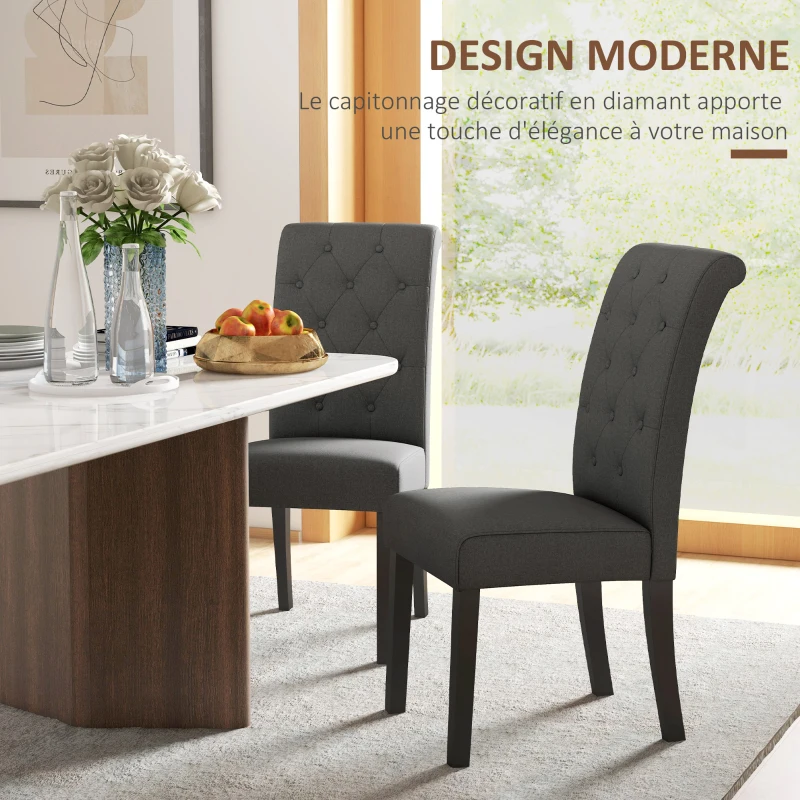 HOMCOM Lot de 2 chaises de Salle à Manger Chaise de cuicine Grand Confort Pieds en Bois Lin 47 x 61 x 101 cm gris foncé