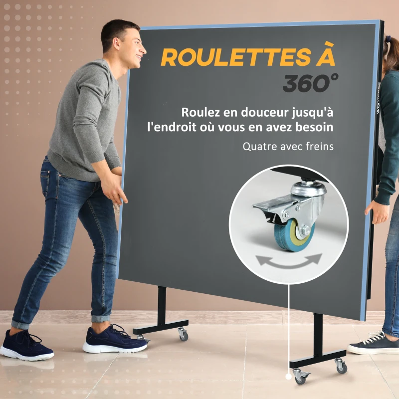 SPORTNOW Table de tennis de table pliable compacte avec 8 roulettes pour intérieur et extérieur 274 x 152,5 x 76 cm gris