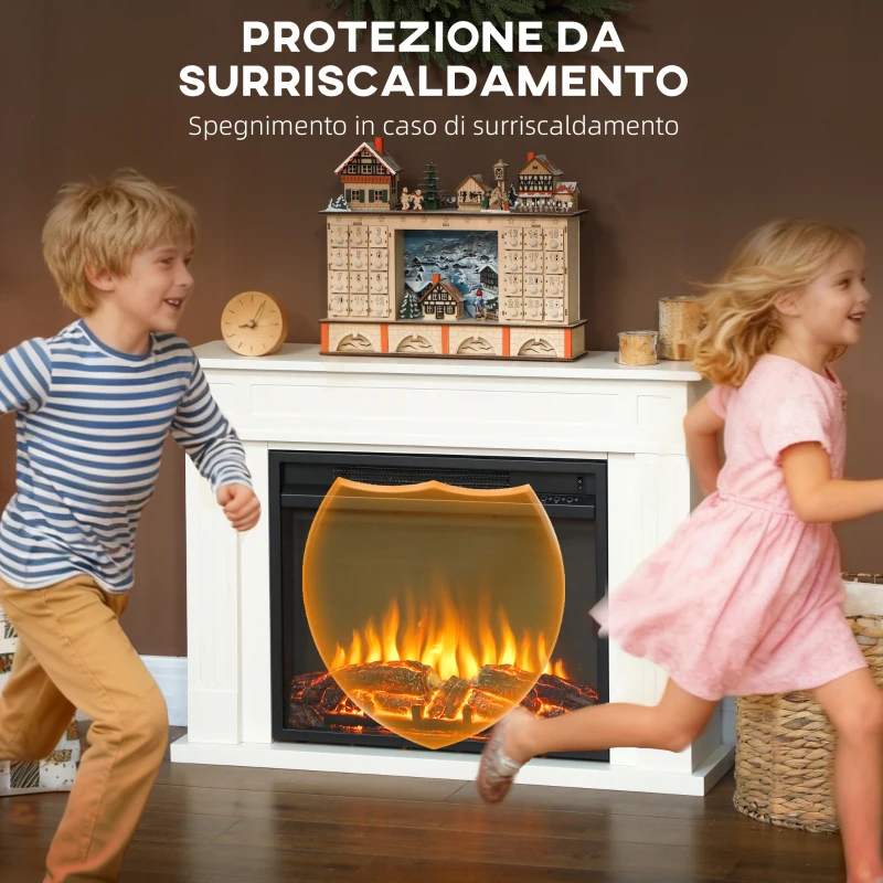 HOMCOM Camino Elettrico con Fiamma a 5 Luminosità, Telecomando e Timer, 98x23.5x69.5 cm, Bianco e Nero