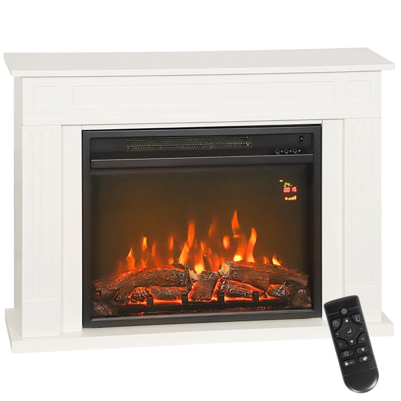 HOMCOM Camino Elettrico con Fiamma a 5 Luminosità, Telecomando e Timer, 98x23.5x69.5 cm, Bianco e Nero