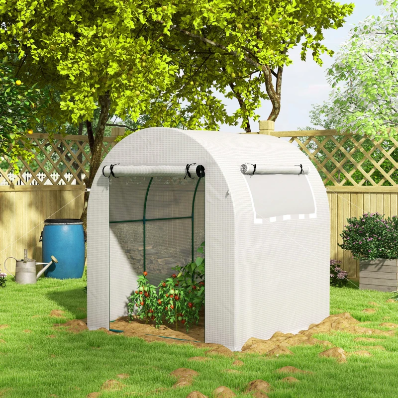 Outsunny Invernadero de Jardín 180x180x200 cm Invernadero de Túnel Pequeño con Puerta Enrollable y Ventana de Malla Blanco