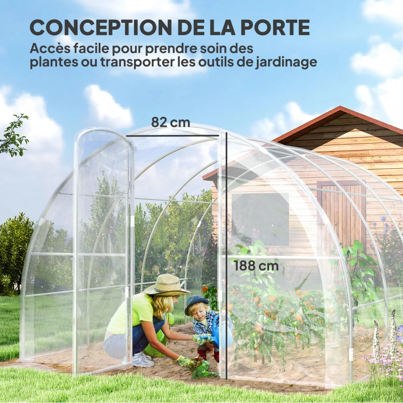 Outsunny Serre de jardin tunnel 3 x 3 x 2 m 9 m² avec porte à charnières bâche en PE 150 g/m² pour Légumes Plantes Fleurs