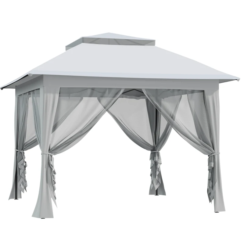 Outsunny 3.6 x 3.6 m Pop-Up Gazebo with Netting and Carry Bag - Height Adjustable Party Tent, Instant Canopy Sun Shade Shelter, Grey