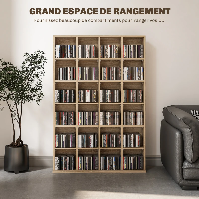 HOMCOM Meuble de rangement multimédia 456 CD/ 336 DVD - bibliothèque en bois avec étagères réglables 89 x 130,5 cm bois naturel
