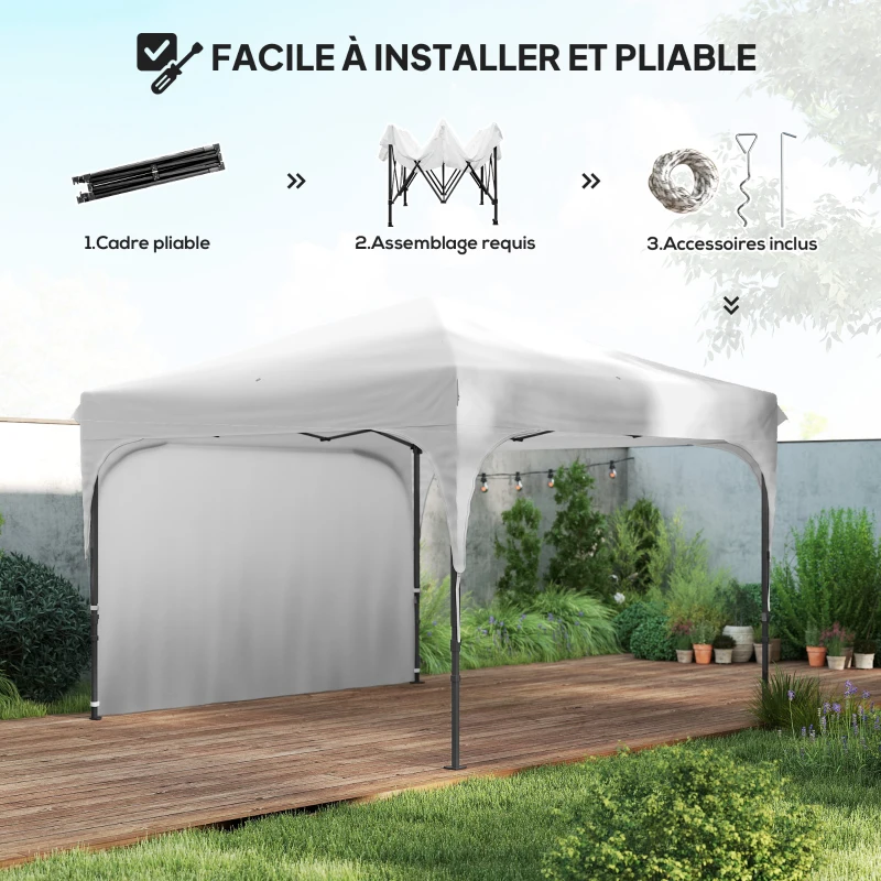 Outsunny Tonnelle tente barnum de jardin pliant avec paroi latérale amovible + sac de transport acier tissu Oxford