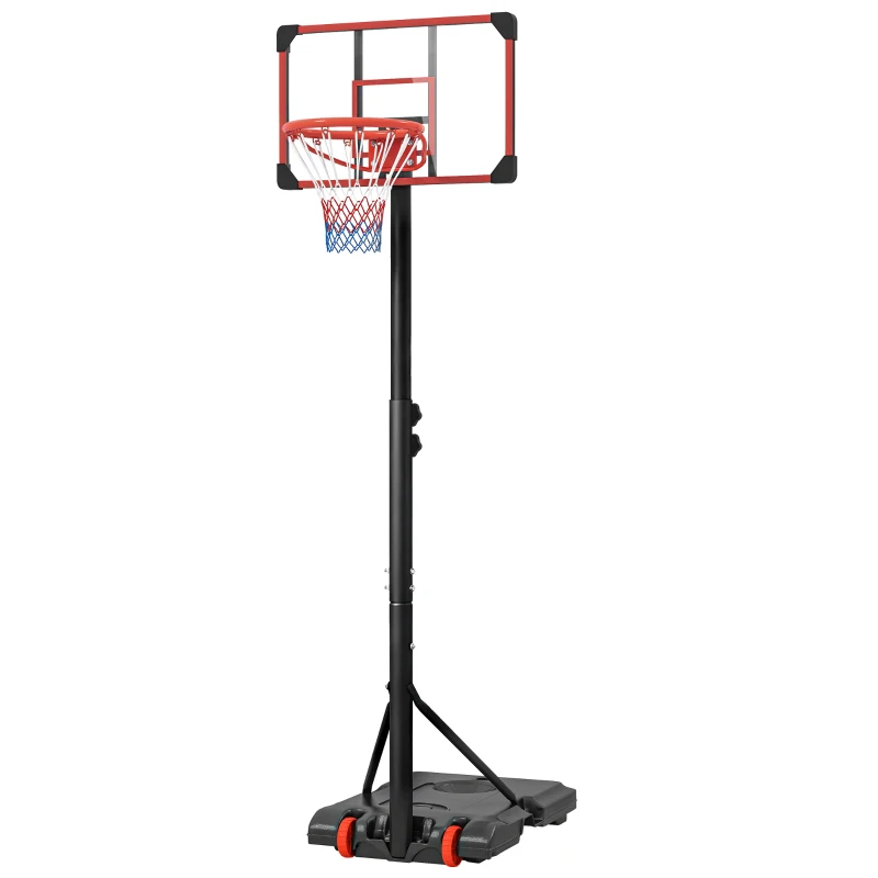SPORTNOW Canasta de Baloncesto con Altura Ajustable 178-208 cm Ruedas y Base Rellenable para Adolescentes y Adultos Rojo y Negro