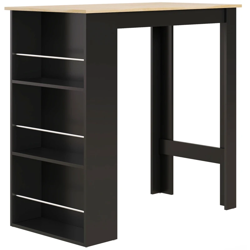HOMCOM Table de bar table haute de cuisine mange-debout comptoir - dim. 112L x 57l x 106H cm - 3 étagères - noir