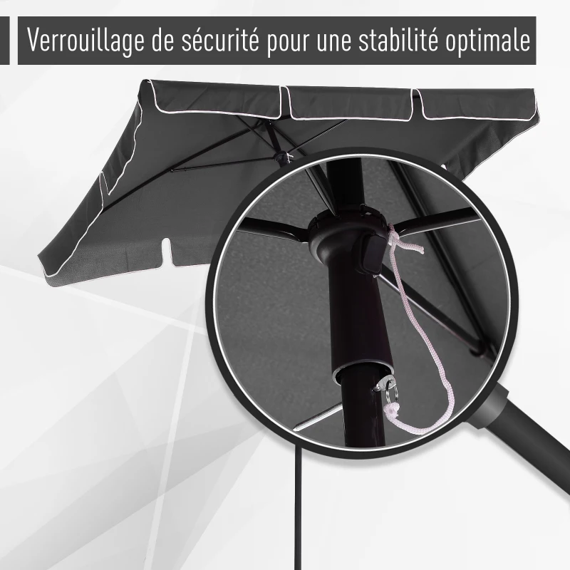 Outsunny Parasol de jardin Parasol droit rectangulaire inclinable alu métal polyester haute densité 2 x 1,3 m gris