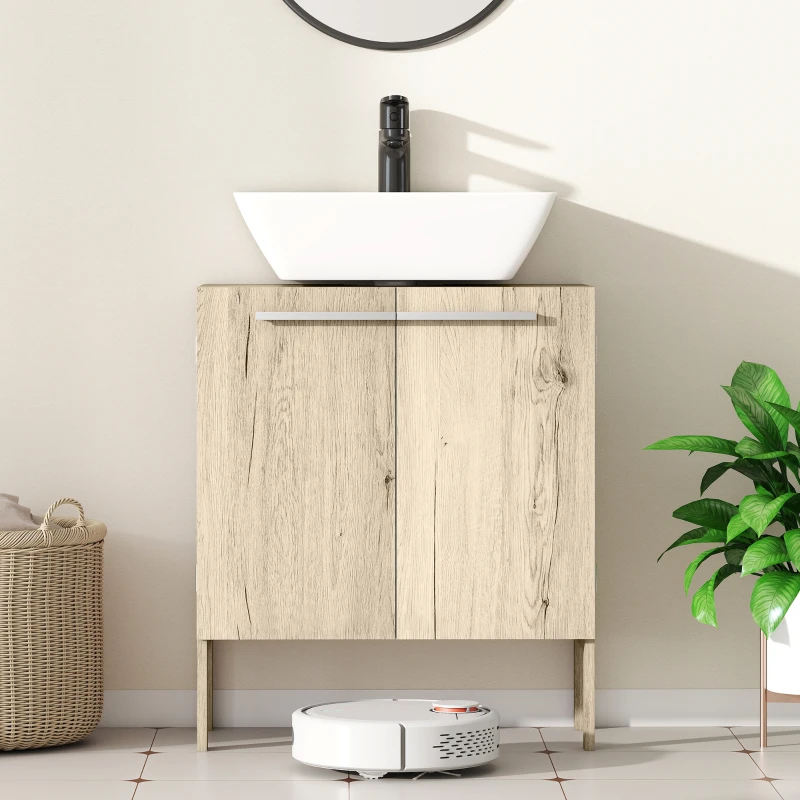 HOMCOM Meuble salle de bain sous lavabo - meuble sous-vasque - placard 2 portes avec étagère - dim. 60L x 30l x 70H cm - MDF imitation bois gris