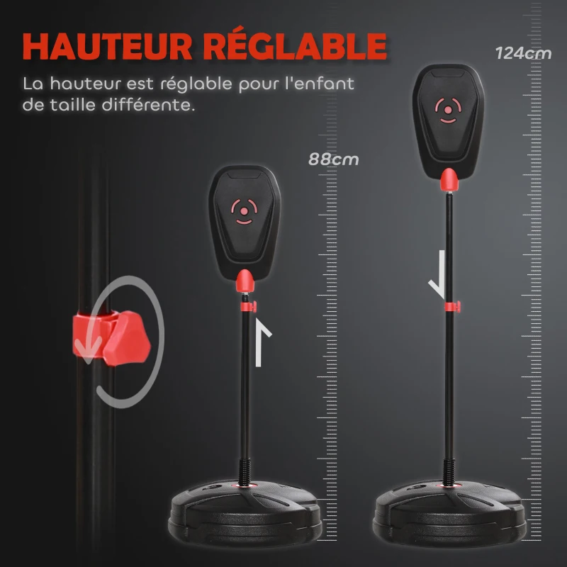 AIYAPLAY Sac de frappe sur pied punching ball pour enfants avec gants et base de lestage, réglable en hauteur 88 à 124 cm