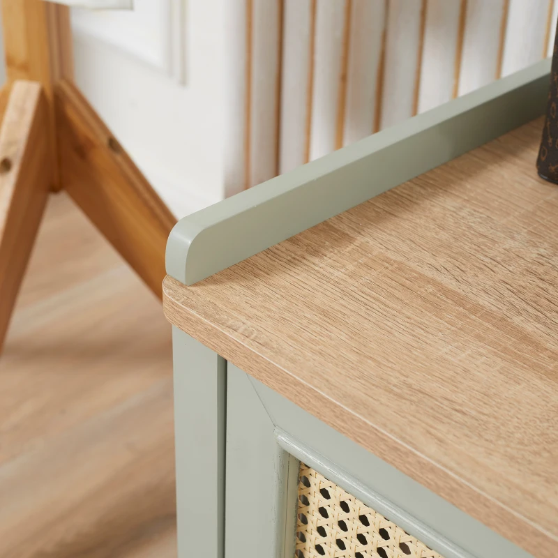 HOMCOM Banc à chaussures meuble de rangement avec étagère sur pieds 2 placards avec façades cannage poignée en alliage d'aluminium vert(m-9)