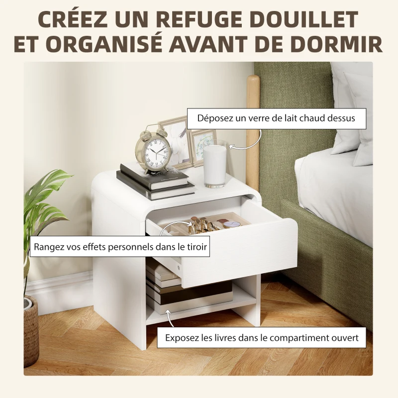 HOMCOM Lot de 2 tables de chevet, table d'appoint moderne avec compartiment ouvert et tiroir, 40 x 35 x 45 cm, blanc