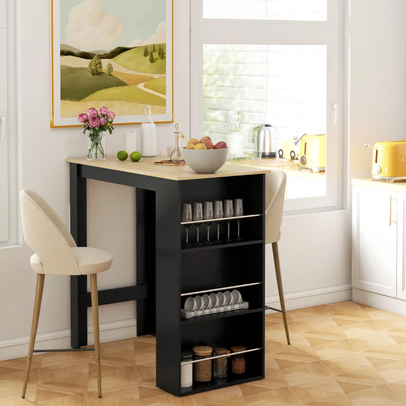 HOMCOM Table de bar table haute de cuisine mange-debout comptoir - dim. 112L x 57l x 106H cm - 3 étagères - noir