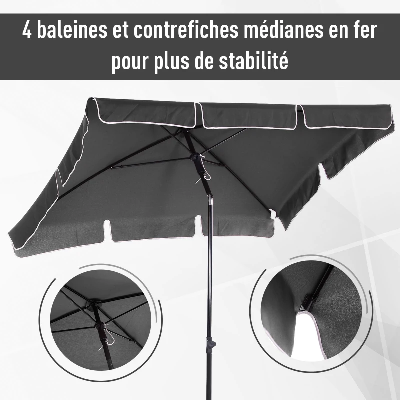 Outsunny Parasol de jardin Parasol droit rectangulaire inclinable alu métal polyester haute densité 2 x 1,3 m gris