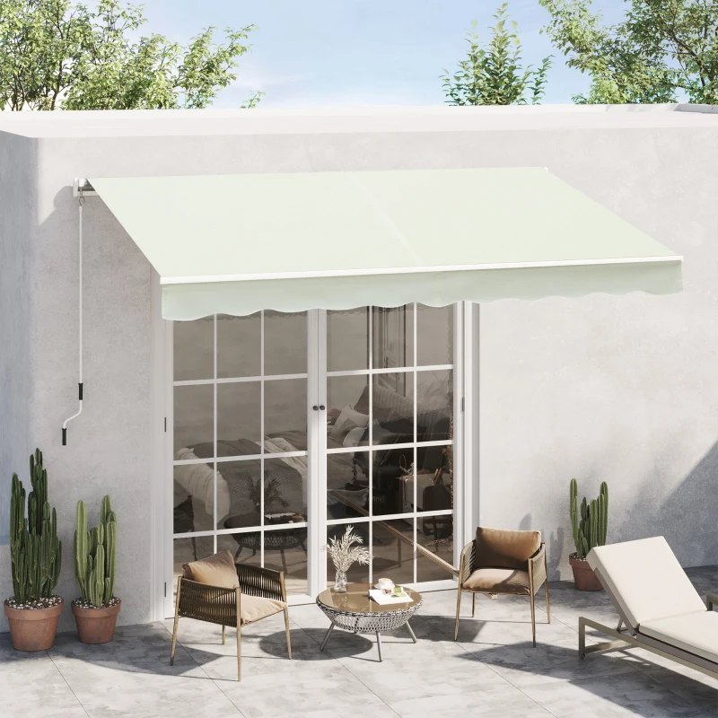 Outsunny Store banne manuel rétractable 295 x 245 cm store exterieur terrasse avec manivelle, angle réglable 45°-85°, aluminium et polyester 280 g/m², auvent de terrasse, balcon, cour, crème