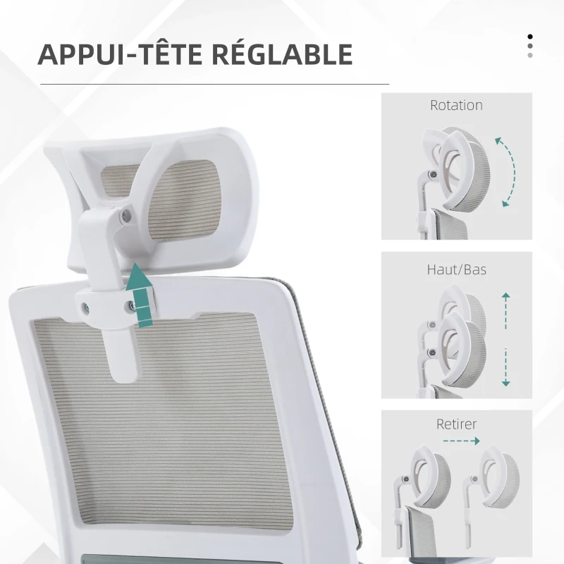 Vinsetto Fauteuil de bureau réglable tissu maille polyester dossier ergonomique inclinable pivotant Gris