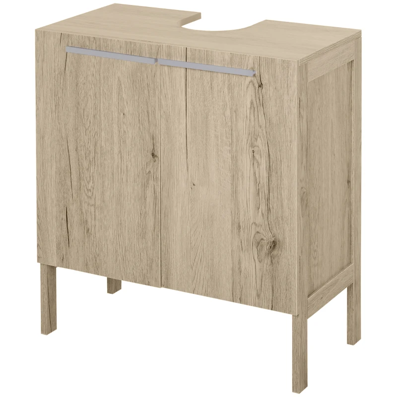 HOMCOM Meuble salle de bain sous lavabo - meuble sous-vasque - placard 2 portes avec étagère - dim. 60L x 30l x 70H cm - MDF imitation bois gris