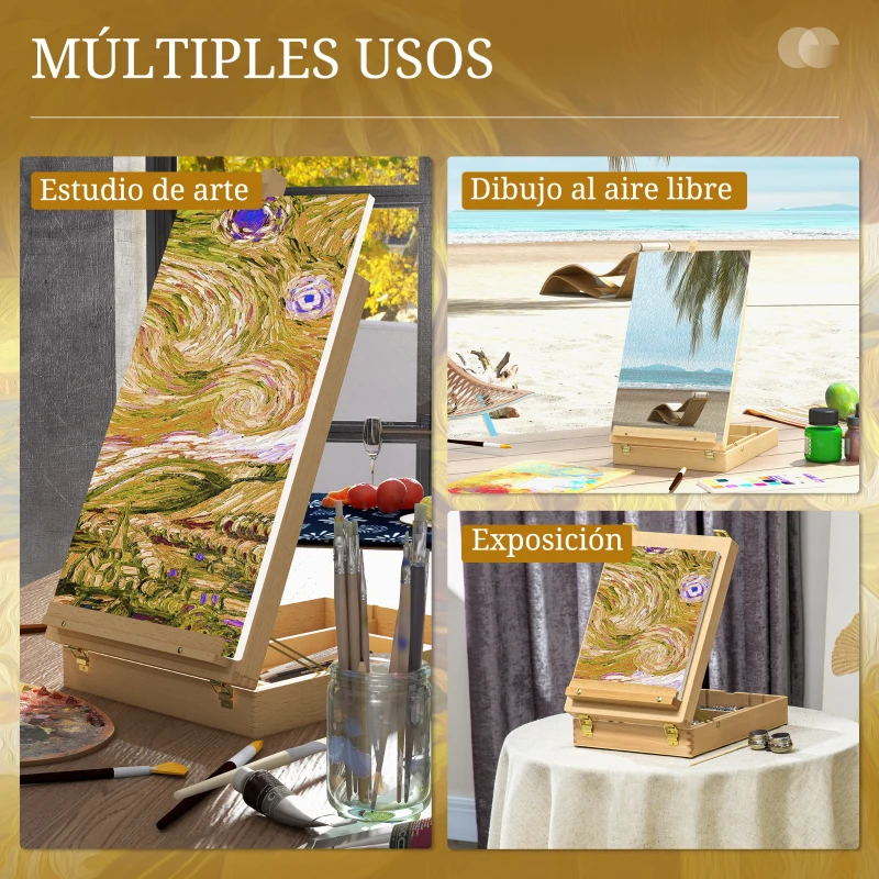 Vinsetto Caballete de Mesa de Madera Caja de Caballete Plegable con Compartimentos y Altura Ajustable 27x41,5x74,5 cm Natural