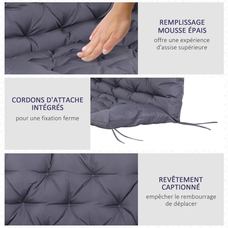 Outsunny Coussin Matelas Assise Dossier pour Banc de Jardin balancelle canapé 2 Places Grand Confort 132 x 110 x 10 cm Gris