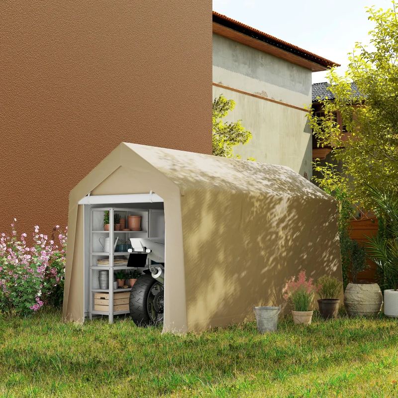 Outsunny Abri de jardin tente de stockage portable pour extérieur avec cadre en acier galvanisé et grande porte 2 x 3,6 m beige