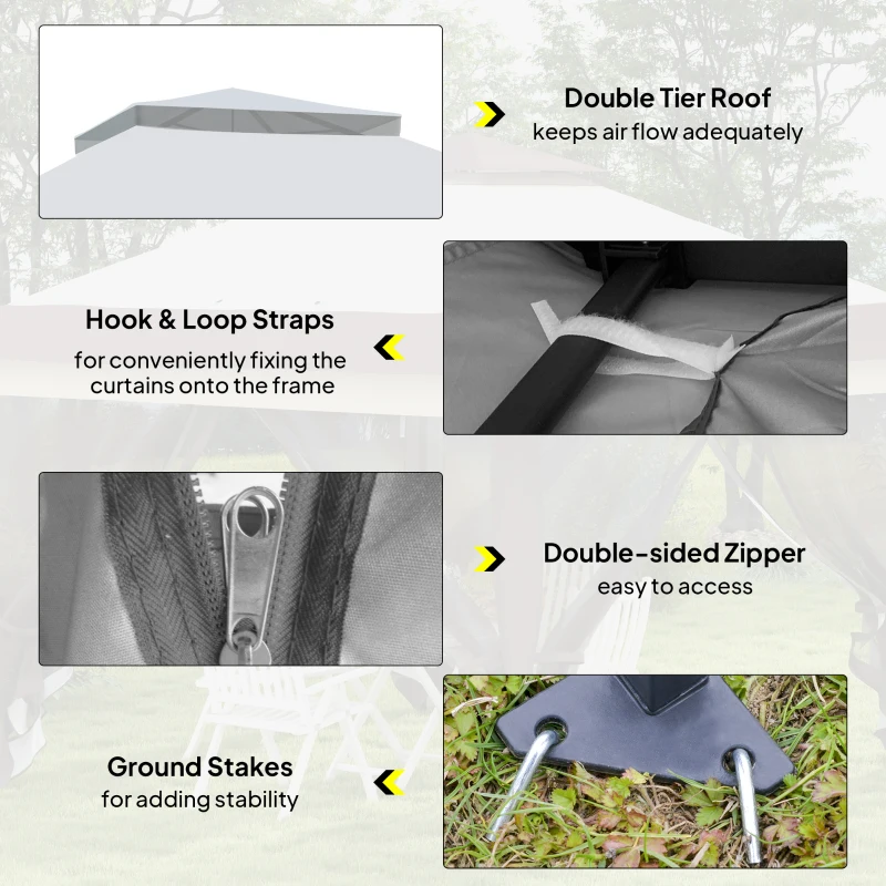 Outsunny 3.6 x 3.6 m Pop-Up Gazebo with Netting and Carry Bag - Height Adjustable Party Tent, Instant Canopy Sun Shade Shelter, Grey