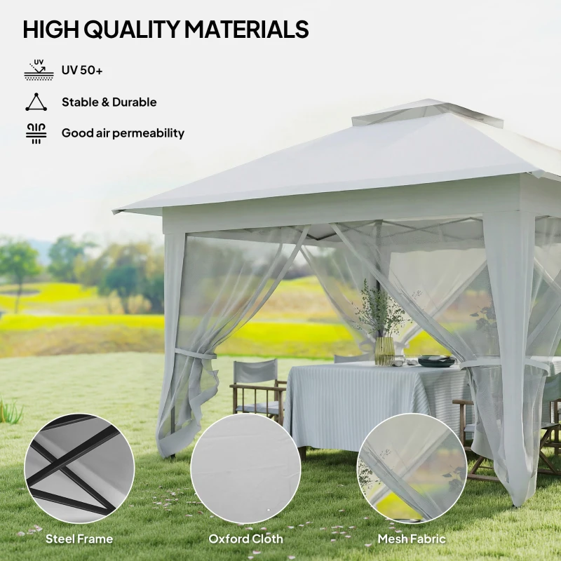 Outsunny 3.6 x 3.6 m Pop-Up Gazebo with Netting and Carry Bag - Height Adjustable Party Tent, Instant Canopy Sun Shade Shelter, Grey