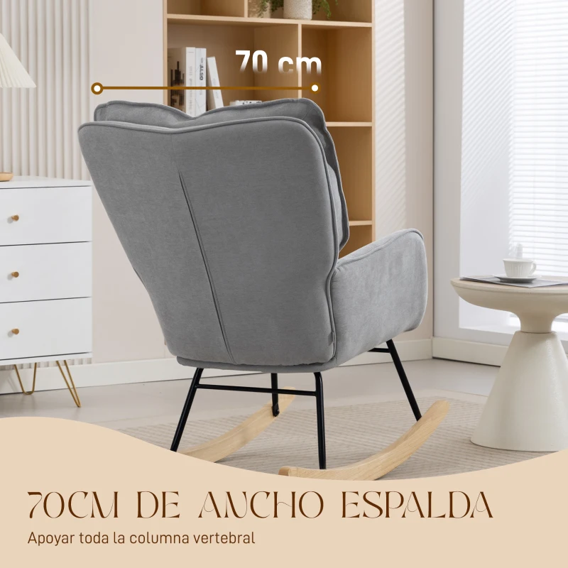 HOMCOM Silla Mecedora con Patas de Madera de Haya y Reposabrazos Mecedora para Lactancia Carga 120 kg para Dormitorio Gris