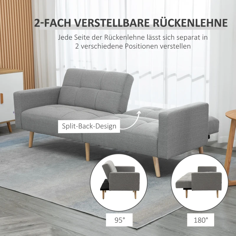 HOMCOM 2 w 1 sofa rozkładana 205 x 88 cm z funkcją łóżka, kanapa z poduszką, wygląd lnu, szary