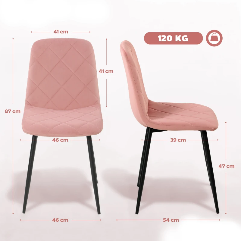HOMCOM Esszimmerstühle 4er Set Küchenstuhl mit Rückenlehne, Samtoptik, Sessel 45 x 54 x 87 cm Rosa(m-3)