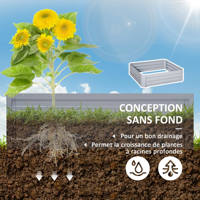 Outsunny Lot de 2 carré potager de jardin dim. 100L x 100l x 30H cm - tôle d'acier ondulée gris(m-5)