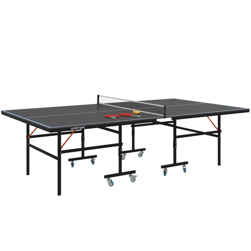 SPORTNOW Table de tennis de table pliable compacte avec 8 roulettes pour intérieur et extérieur 274 x 152,5 x 76 cm gris