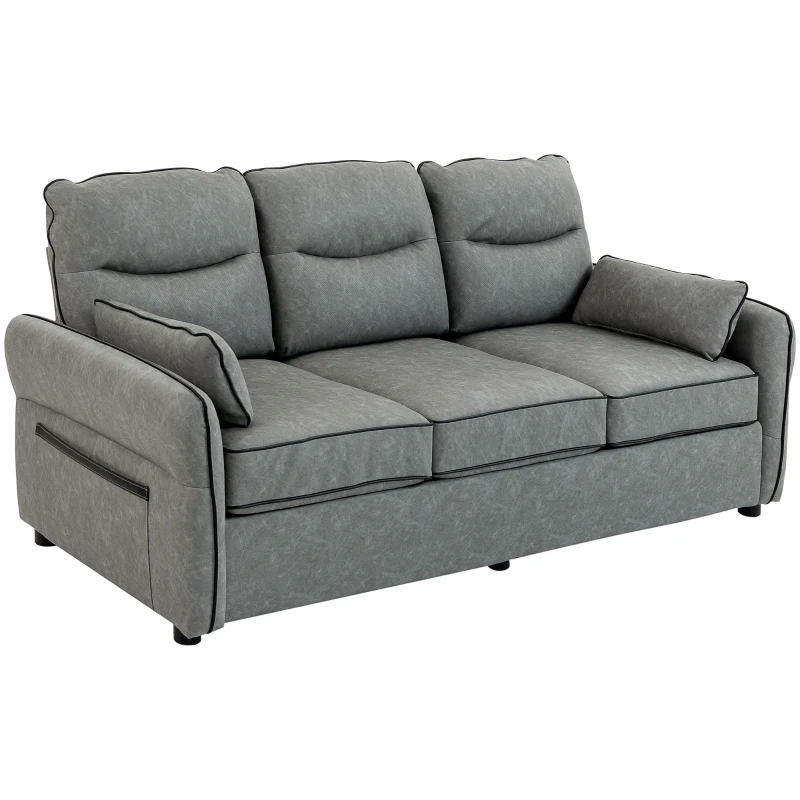 HOMCOM 3 Seater Sofa, Faux Leather Couch - Grey