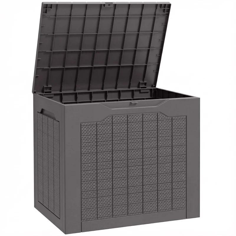 Outsunny Coffre de rangement extérieur 93L avec poignées encastrées, malle de rangement extérieur étanche 56 x 41 x 50 cm, marron