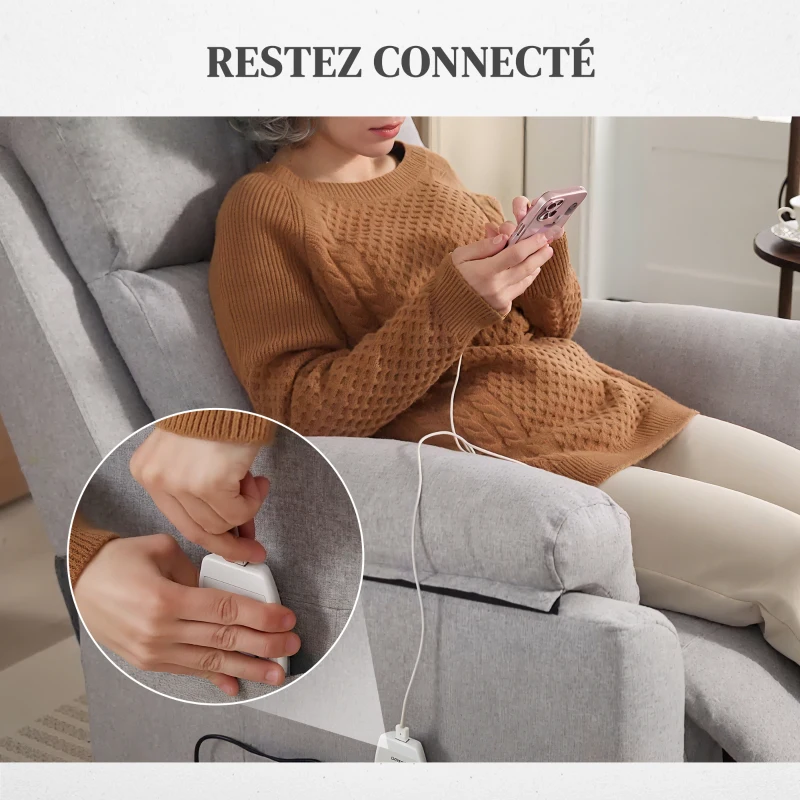 HOMCOM Fauteuil releveur inclinable Fauteuil de Relaxation électrique - avec Repose-Pied Ajustable et télécommande(m-6)
