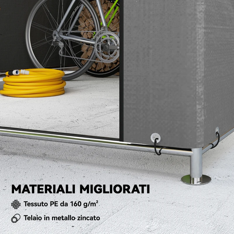 Outsunny Capanno da Giardino 2x2.4 m Impermeabile, Porta Avvolgibile e Telaio in Metallo, Grigio Chiaro