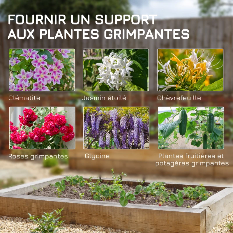 Outsunny Lot de 2 treillis de jardin, support pour plantes grimpantes en acier, 50L x 180H cm, noir