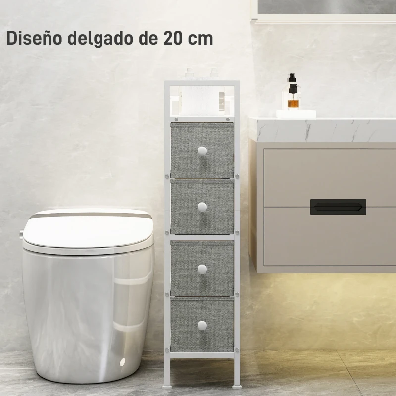 HOMCOM Cómoda con 4 Cajones de Tela Marco de Acero Cómoda para Dormitorio para Espacios Pequeños Salón Vestidor Gris Claro