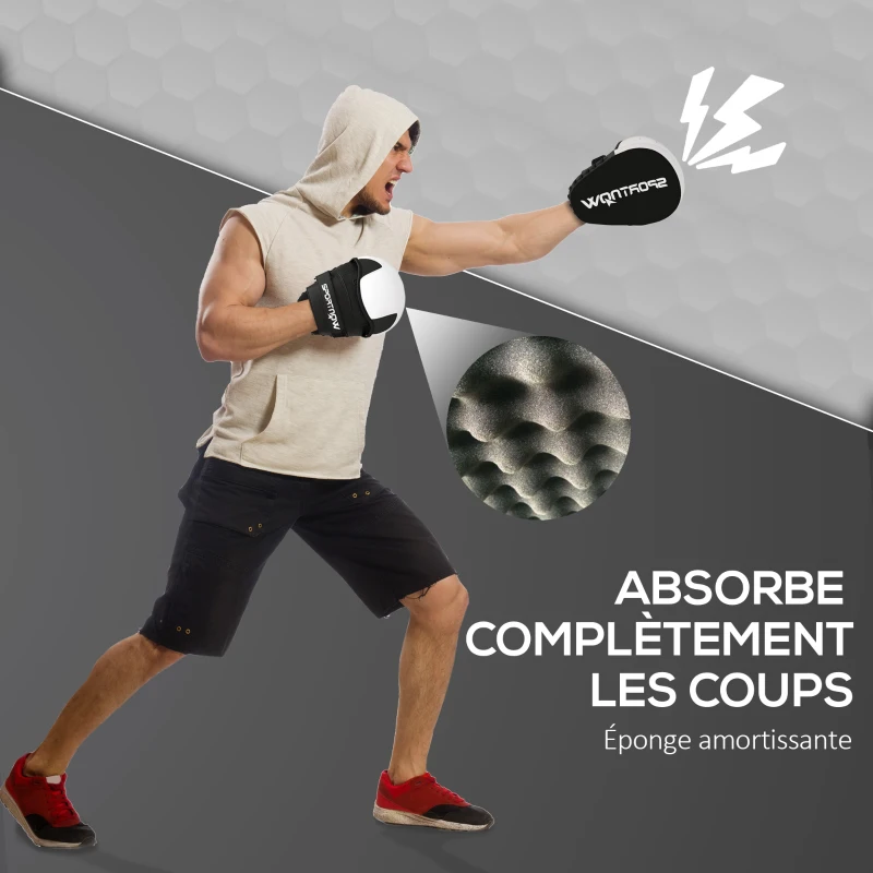 SPORTNOW Pattes d'ours boxe avec couvre-doigts pour Muay Thai Kickboxing Arts Martiaux MMA 24 x 19 x 4 cm blanc