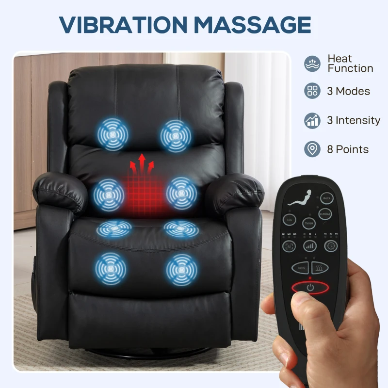 HOMCOM Massagesessel, Wärme- & Liegefunktion, Kunstleder, bis 150kg, 97x92x104cm, Schwarz