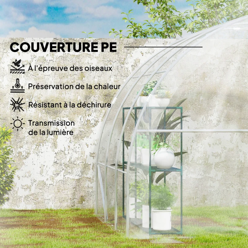 Outsunny Serre de jardin tunnel 3 x 3 x 2 m 9 m² avec porte à charnières bâche en PE 150 g/m² pour Légumes Plantes Fleurs
