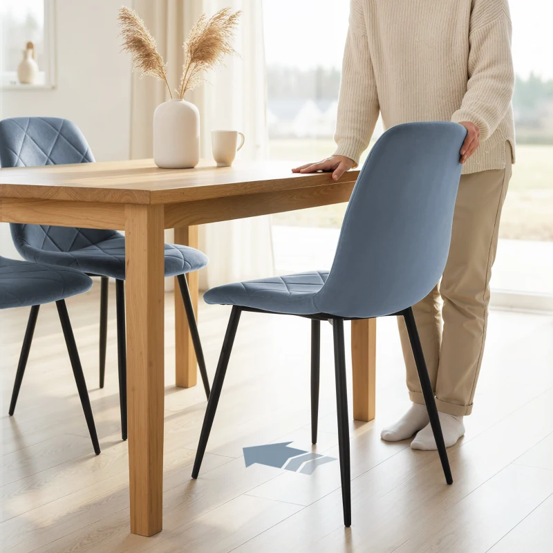 HOMCOM Conjunto de 4 Cadeiras de Jantar Modernas Cadeiras de Cozinha Estofadas em Veludo com Pés de Aço 45x54x87 cm Azul Claro