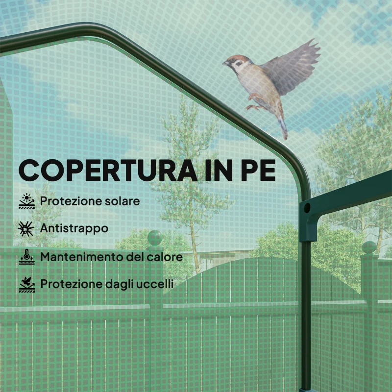 Outsunny Serra da Balcone a 4 Livelli con 4 Rotelle e Ingresso Avvolgibile, in Acciaio e PE, 69x50x165 cm, Verde